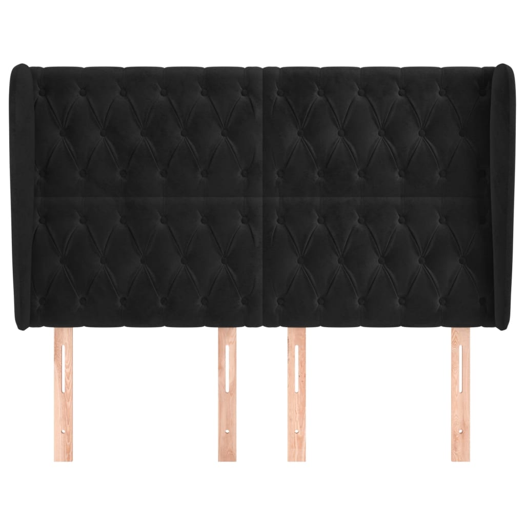 Uzglavlje s ušima crno 163x23x118/128 cm baršunasto