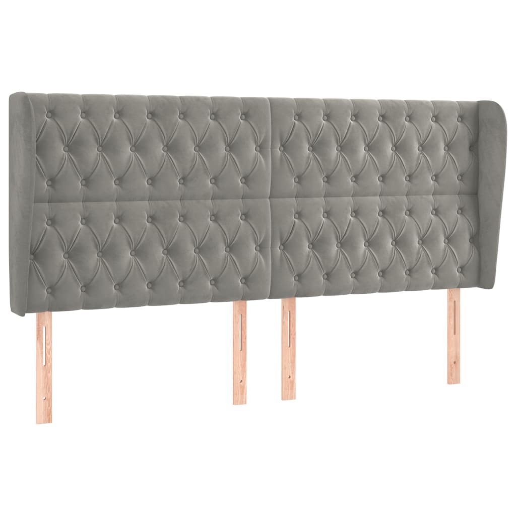 Uzglavlje s ušima svjetlosivo 183x23x118/128 cm baršunasto