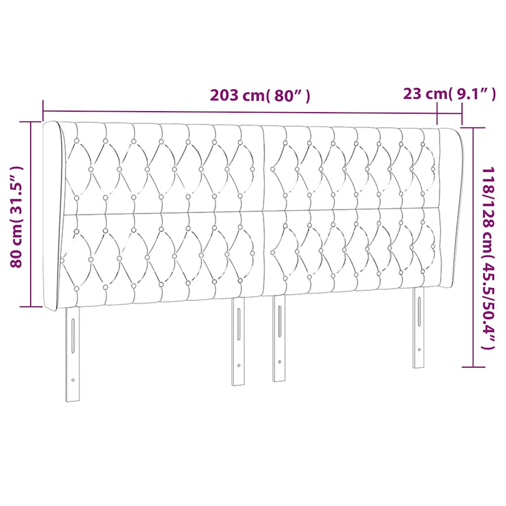 Uzglavlje s ušima tamnoplavo 203x23x118/128 cm baršunasto