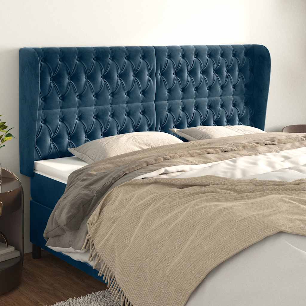 Uzglavlje s ušima tamnoplavo 203x23x118/128 cm baršunasto
