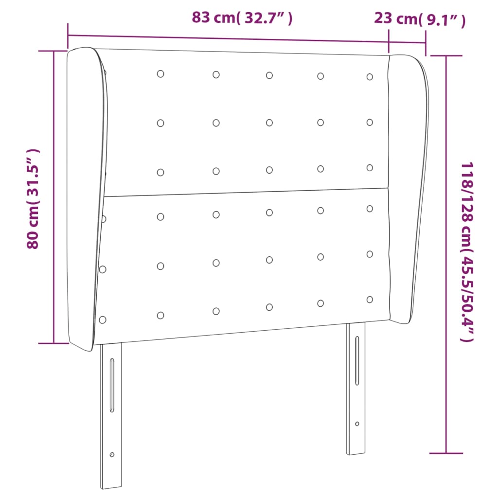 Uzglavlje s ušima tamnosivo 83 x 23 x 118/128 cm od tkanine