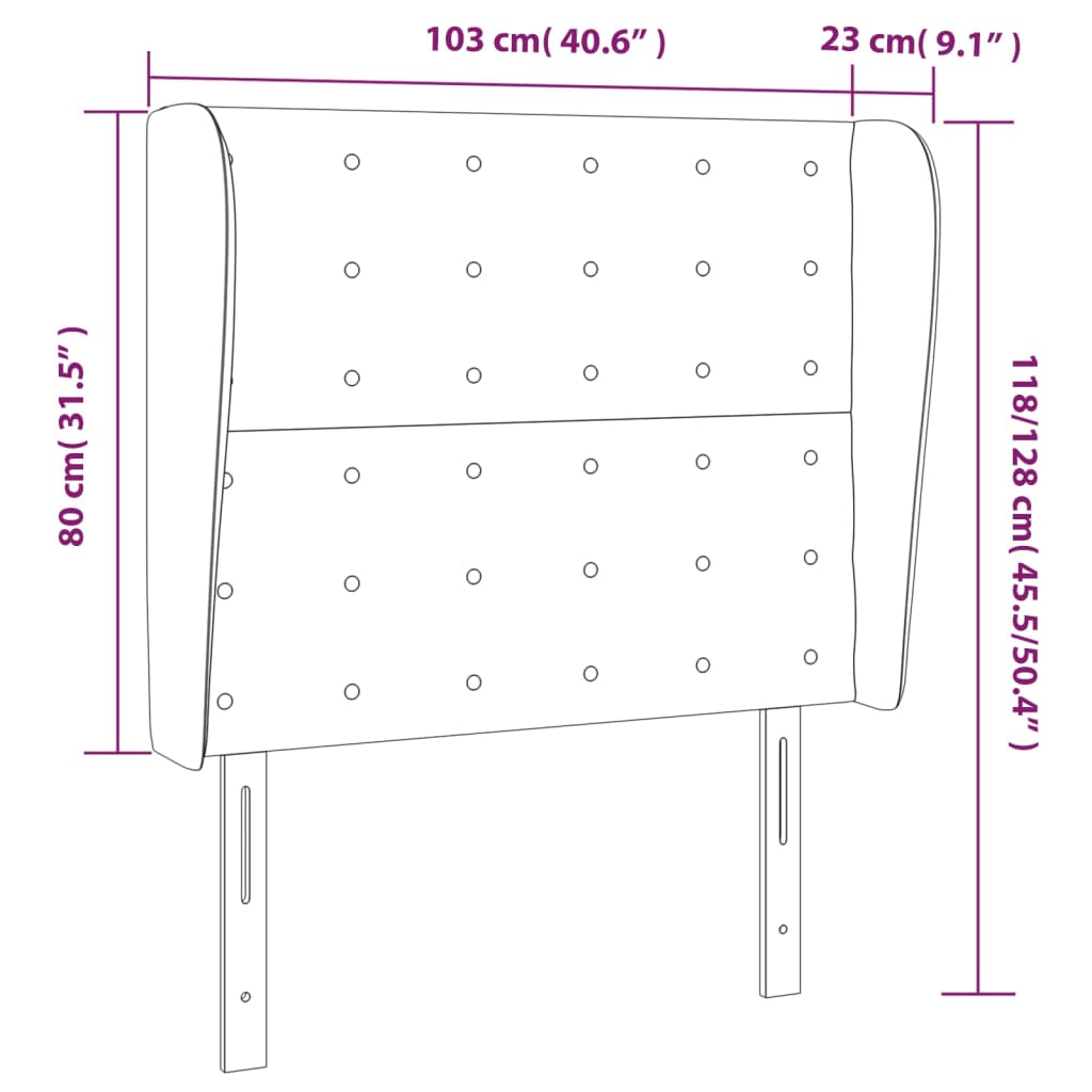 Uzglavlje s ušima smeđesivo 103x23x118/128 cm od tkanine