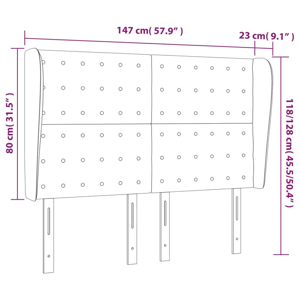 Uzglavlje s ušima plavo 147x23x118/128 cm od tkanine