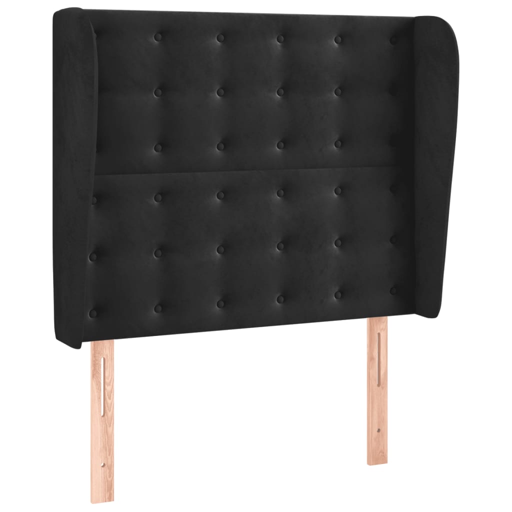 Uzglavlje s ušima crno 93x23x118/128 cm baršunasto