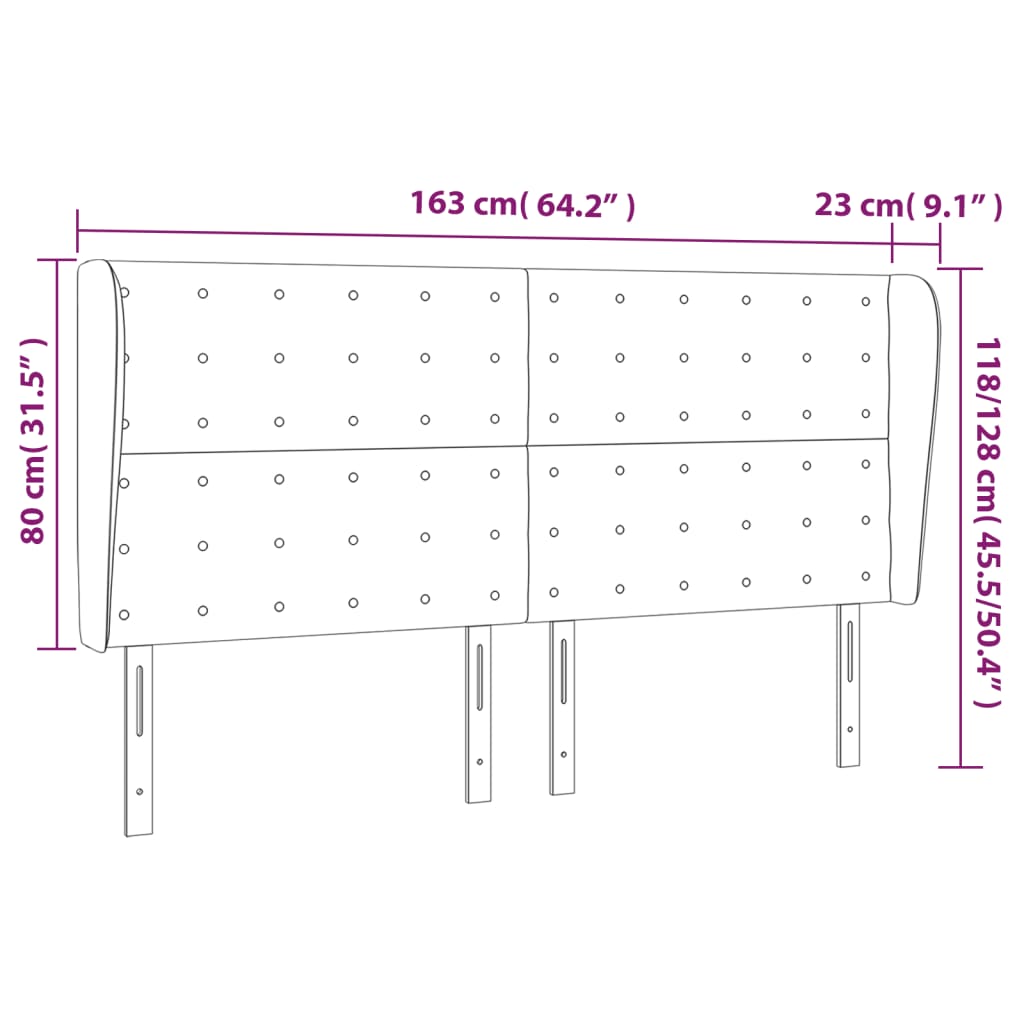 Uzglavlje s ušima crno 163x23x118/128 cm baršunasto