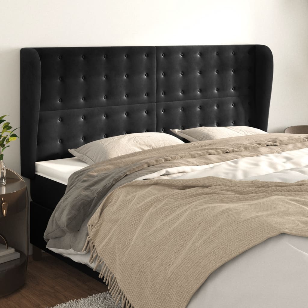 Uzglavlje s ušima crno 163x23x118/128 cm baršunasto