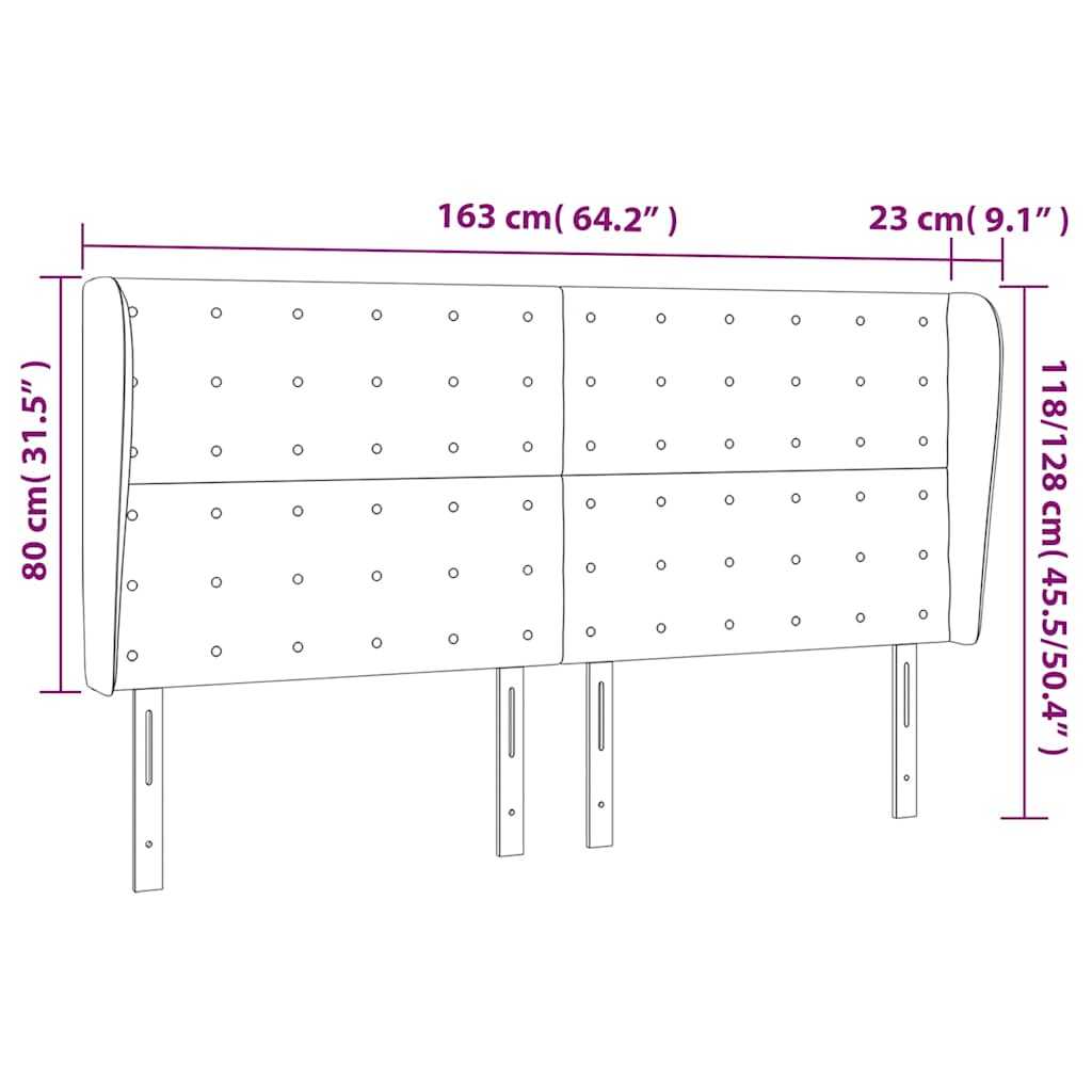 Uzglavlje s ušima tamnoplavo 163x23x118/128 cm baršunasto