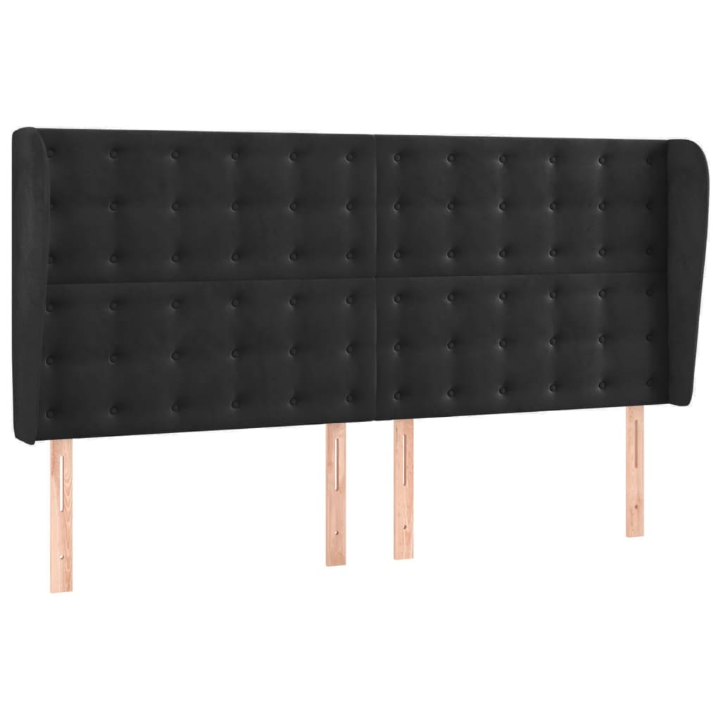 Uzglavlje s ušima crno 183x23x118/128 cm baršunasto