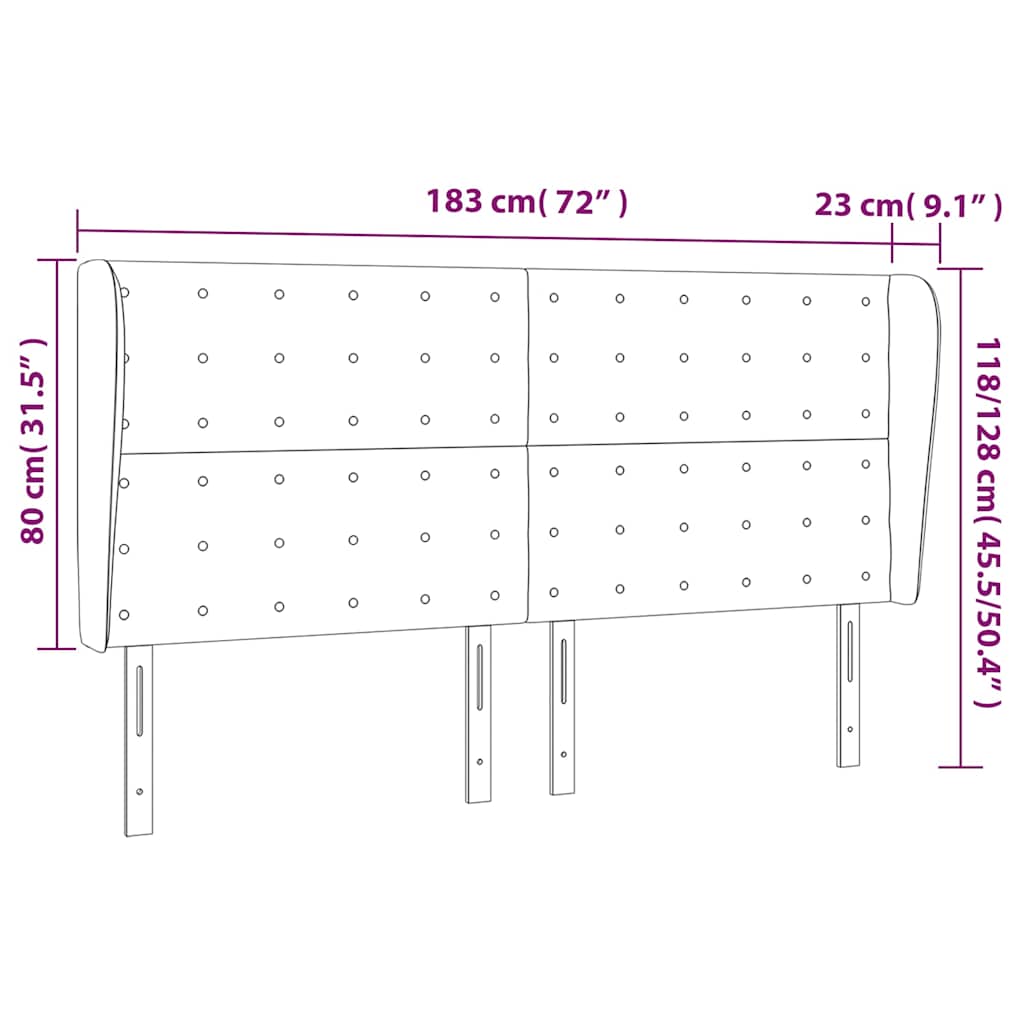 Uzglavlje s ušima tamnoplavo 183x23x118/128 cm baršunasto