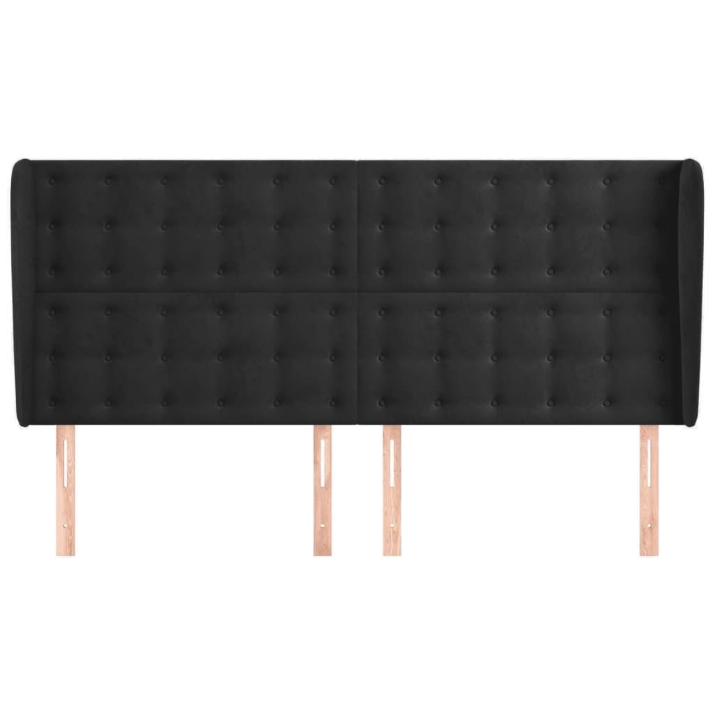 Uzglavlje s ušima crno 203x23x118/128 cm baršunasto