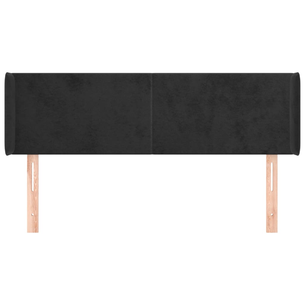 Uzglavlje s ušima crno 147x16x78/88 cm baršunasto