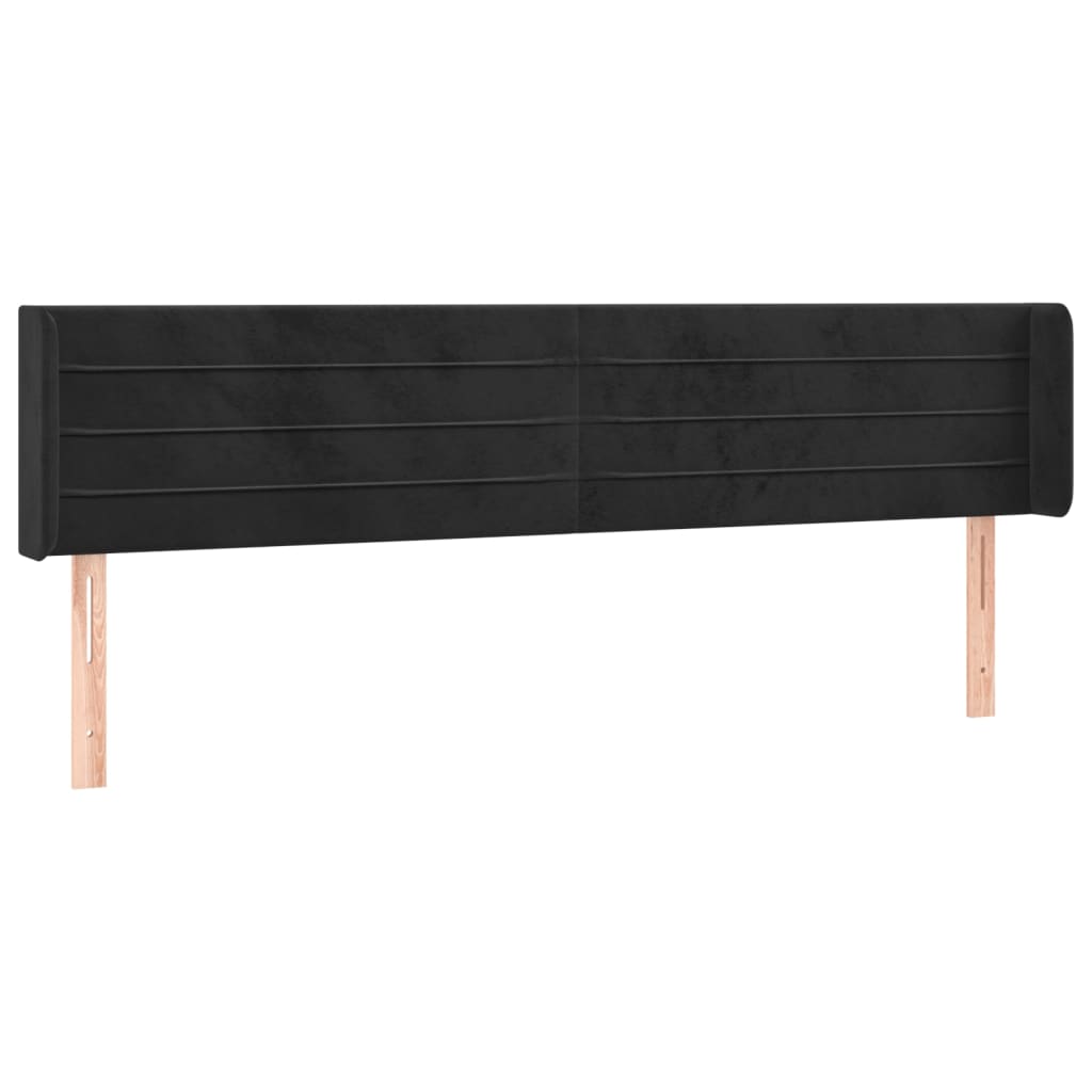 Uzglavlje s ušima crno 203x16x78/88 cm baršunasto