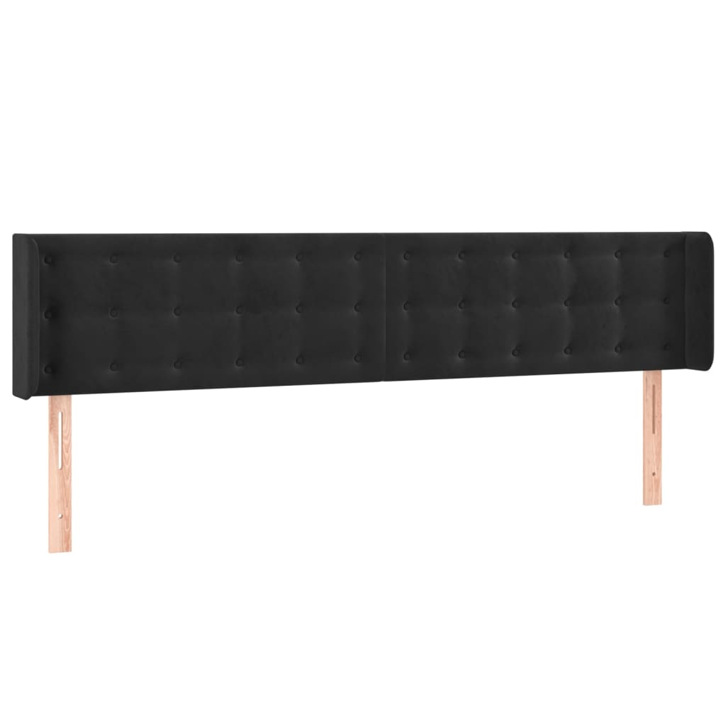 Uzglavlje s ušima crno 203x16x78/88 cm baršunasto