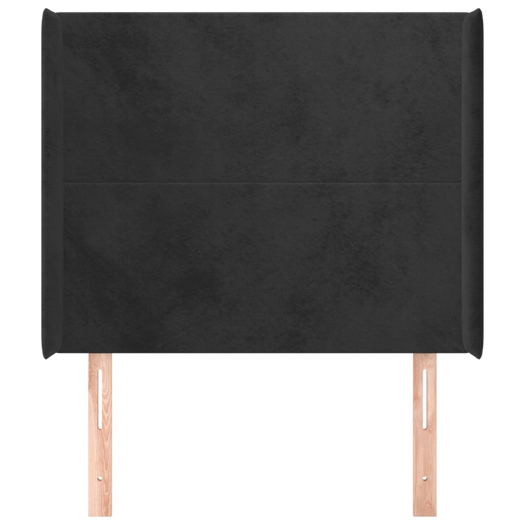 Uzglavlje s ušima crno 93x16x118/128 cm baršunasto