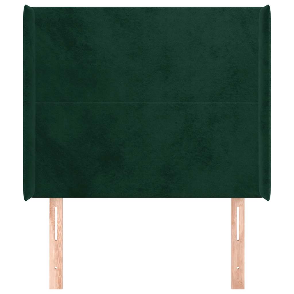 Uzglavlje s ušima tamnozeleno 103x16x118/128 cm baršunasto