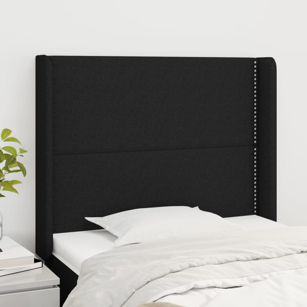 Uzglavlje s ušima crno 103x16x118/128 cm od tkanine