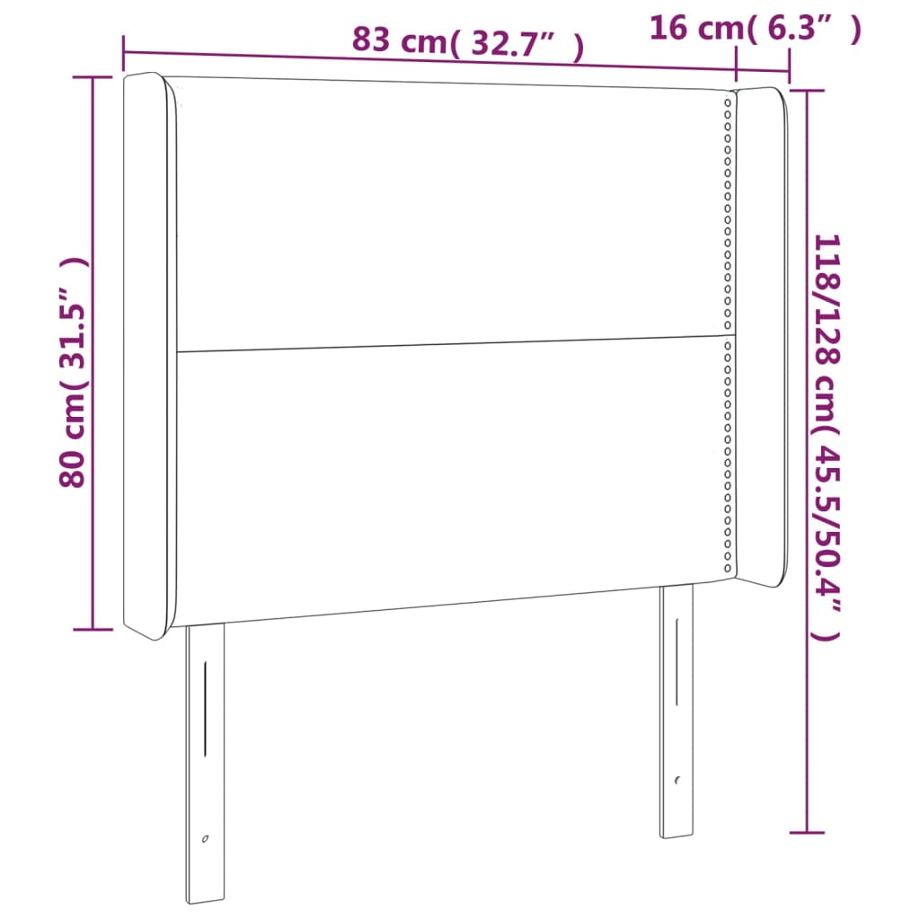 Uzglavlje s ušima ružičasto 83x16x118/128 cm baršunasto