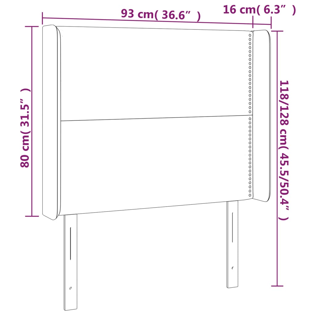 Uzglavlje s ušima crno 93x16x118/128 cm baršunasto