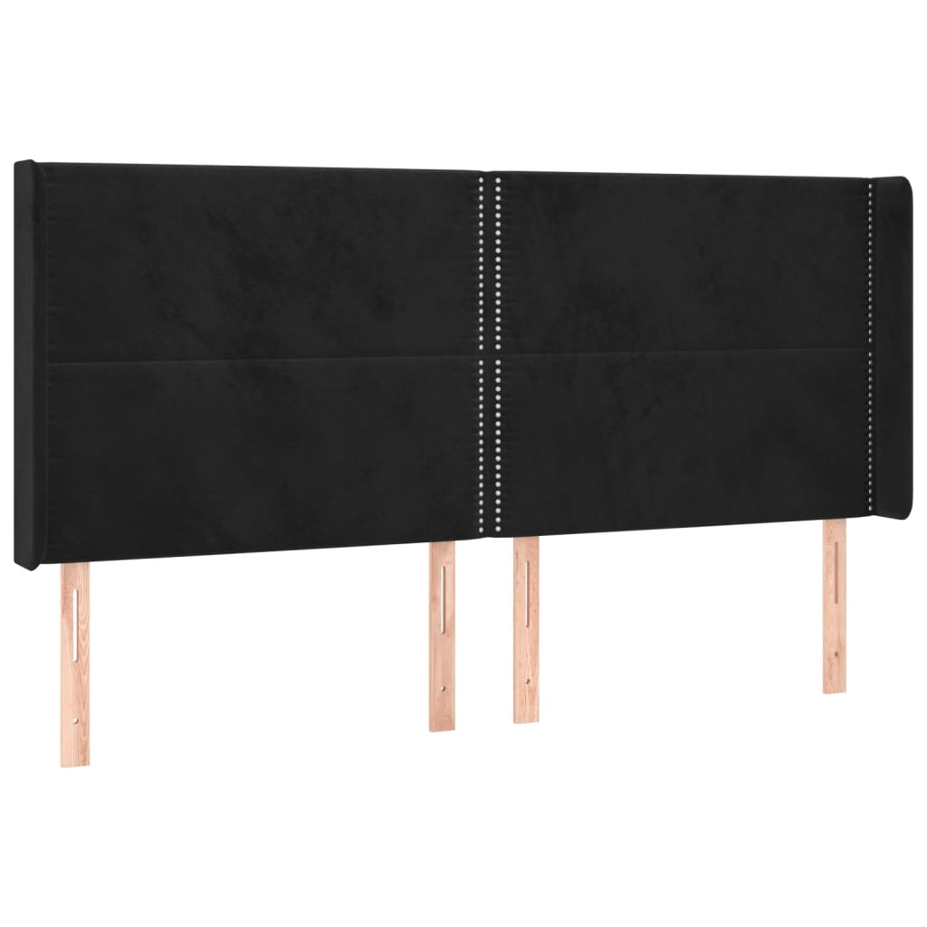 Uzglavlje s ušima crno 163x16x118/128 cm baršunasto