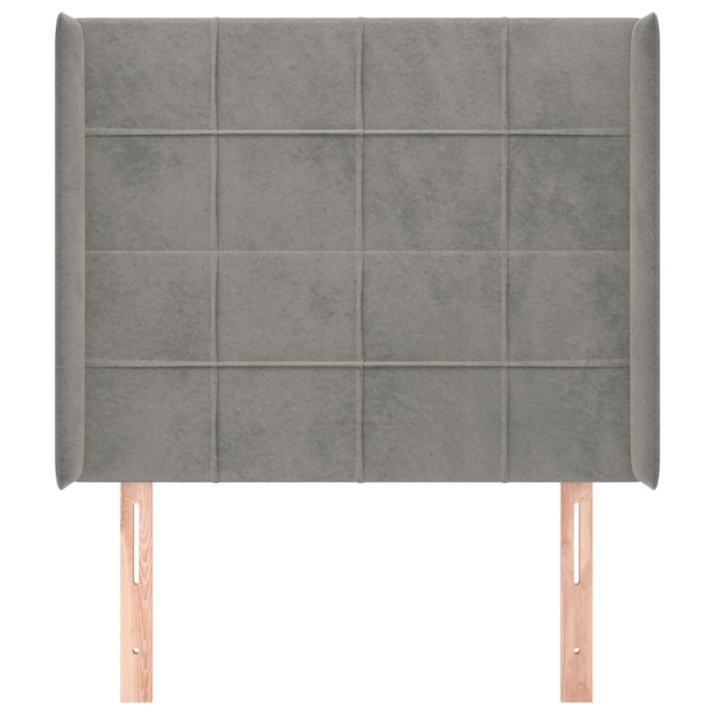 Uzglavlje s ušima svjetlosivo 93x16x118/128 cm baršunasto