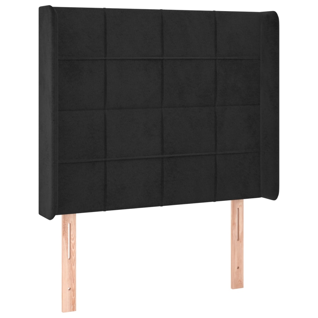 Uzglavlje s ušima crno 93x16x118/128 cm baršunasto