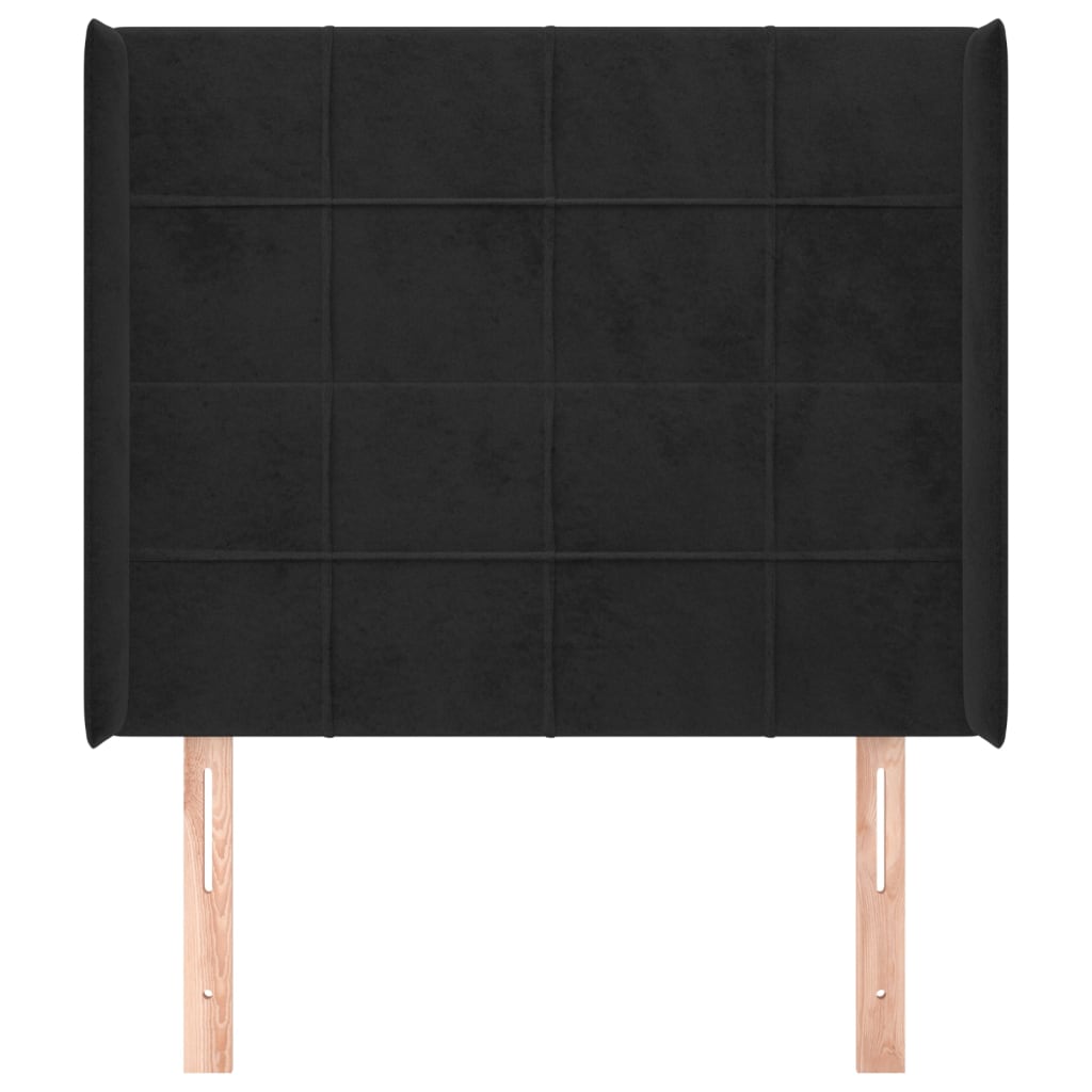 Uzglavlje s ušima crno 93x16x118/128 cm baršunasto