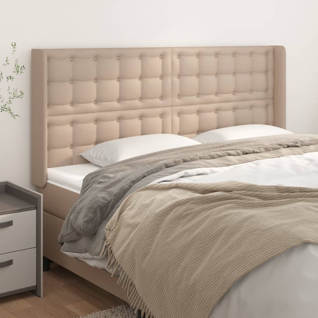 Uzglavlje s ušima boja cappuccina 183x16x118/128cm umjetna koža