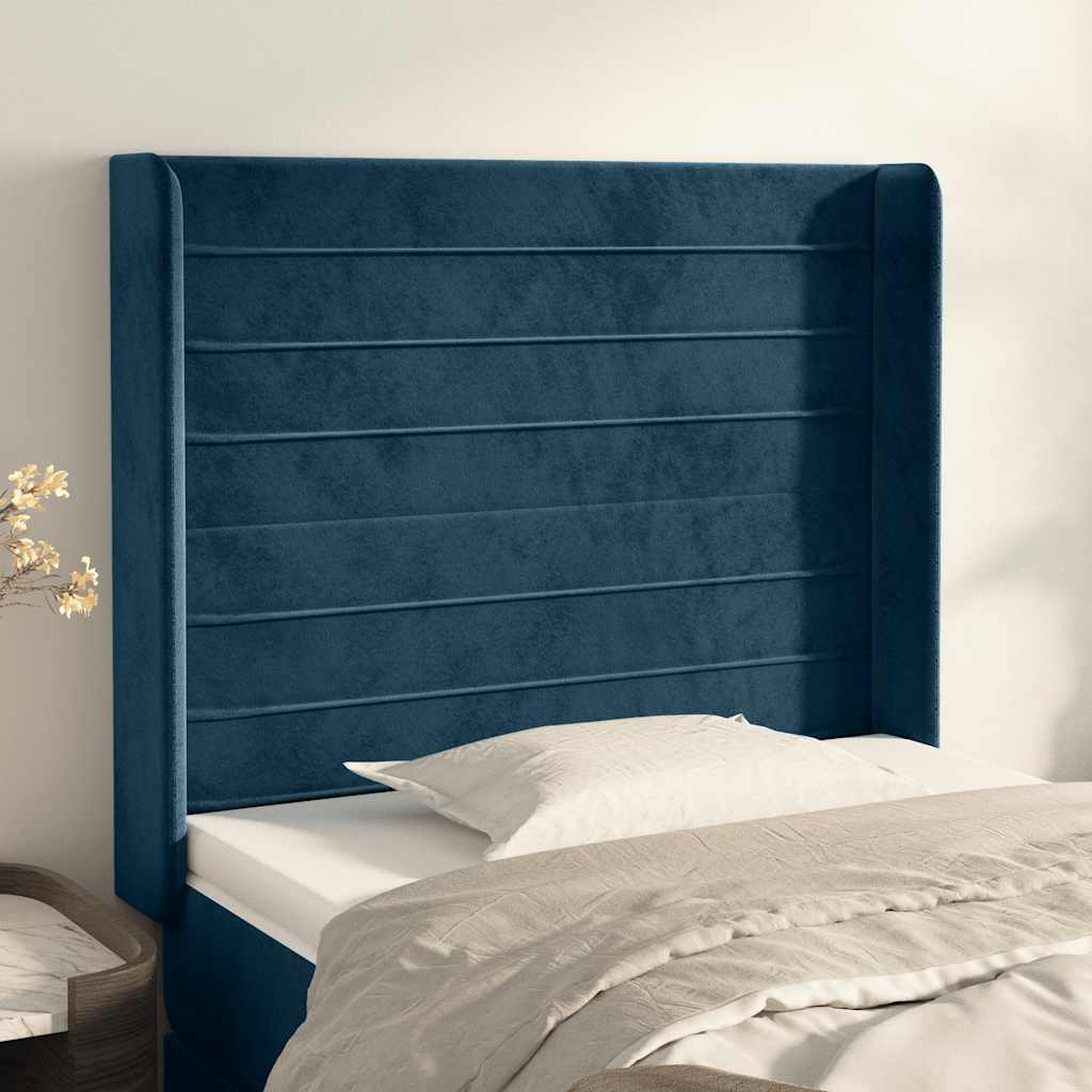 Uzglavlje s ušima tamnoplavo 93x16x118/128 cm baršunasto