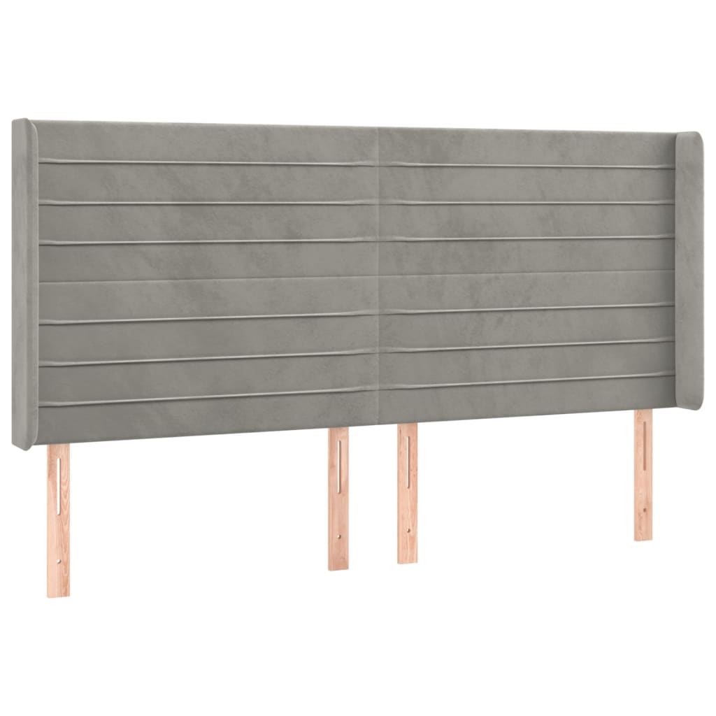 Uzglavlje s ušima svjetlosivo 203x16x118/128 cm baršunasto
