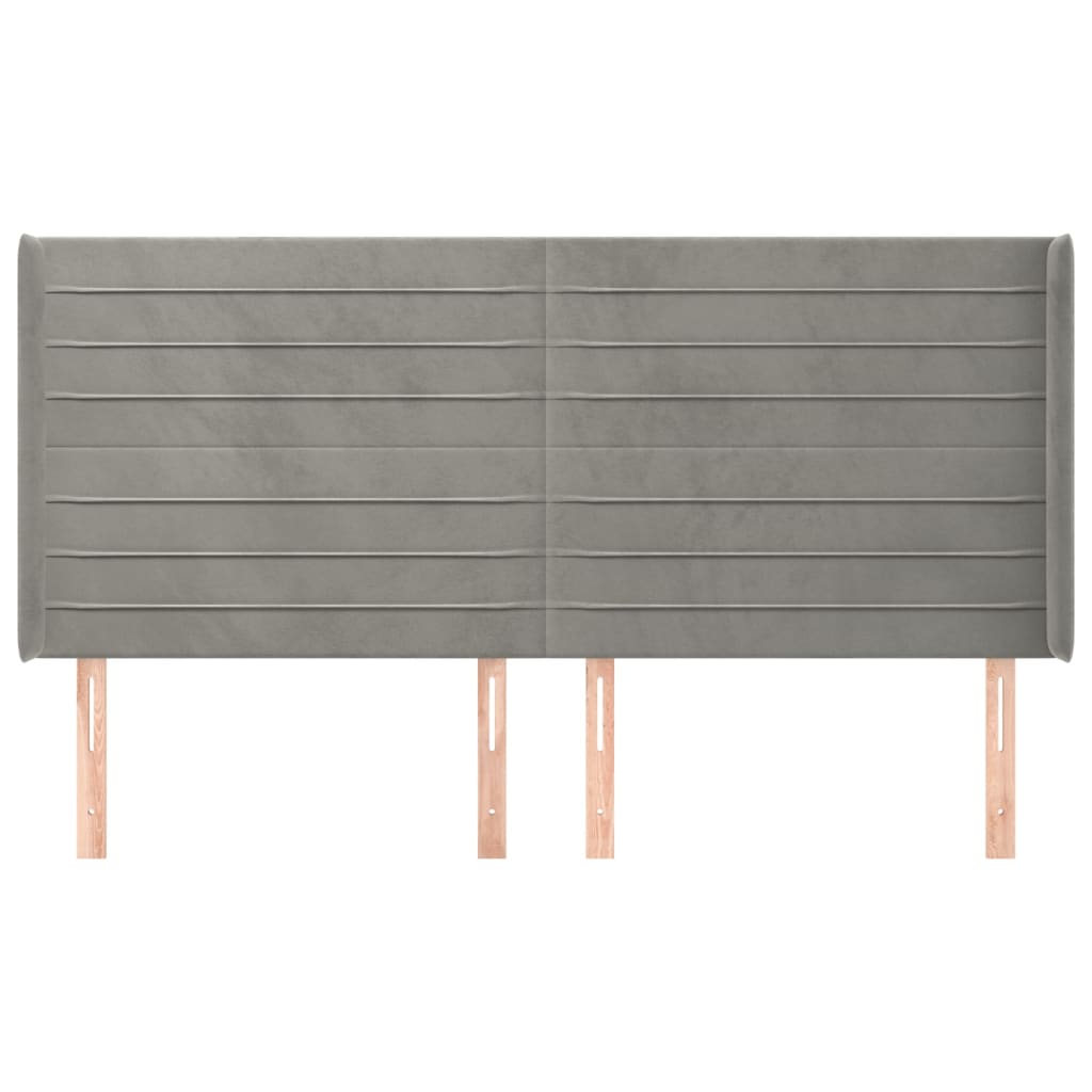 Uzglavlje s ušima svjetlosivo 203x16x118/128 cm baršunasto