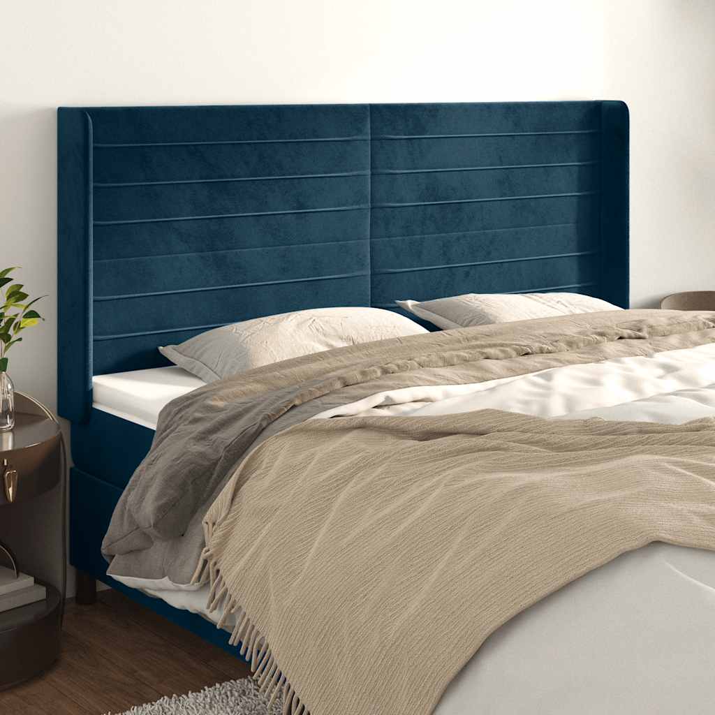 Uzglavlje s ušima tamnoplavo 203x16x118/128 cm baršunasto