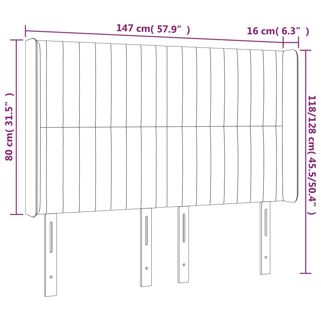 Uzglavlje s ušima tamnosmeđe 147x16x118/128 cm od tkanine