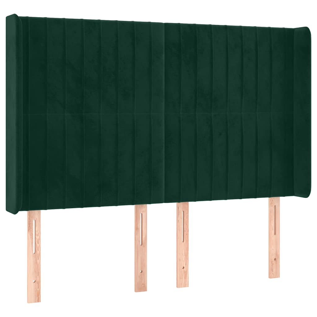 Uzglavlje s ušima tamnozeleno 147x16x118/128 cm baršunasto