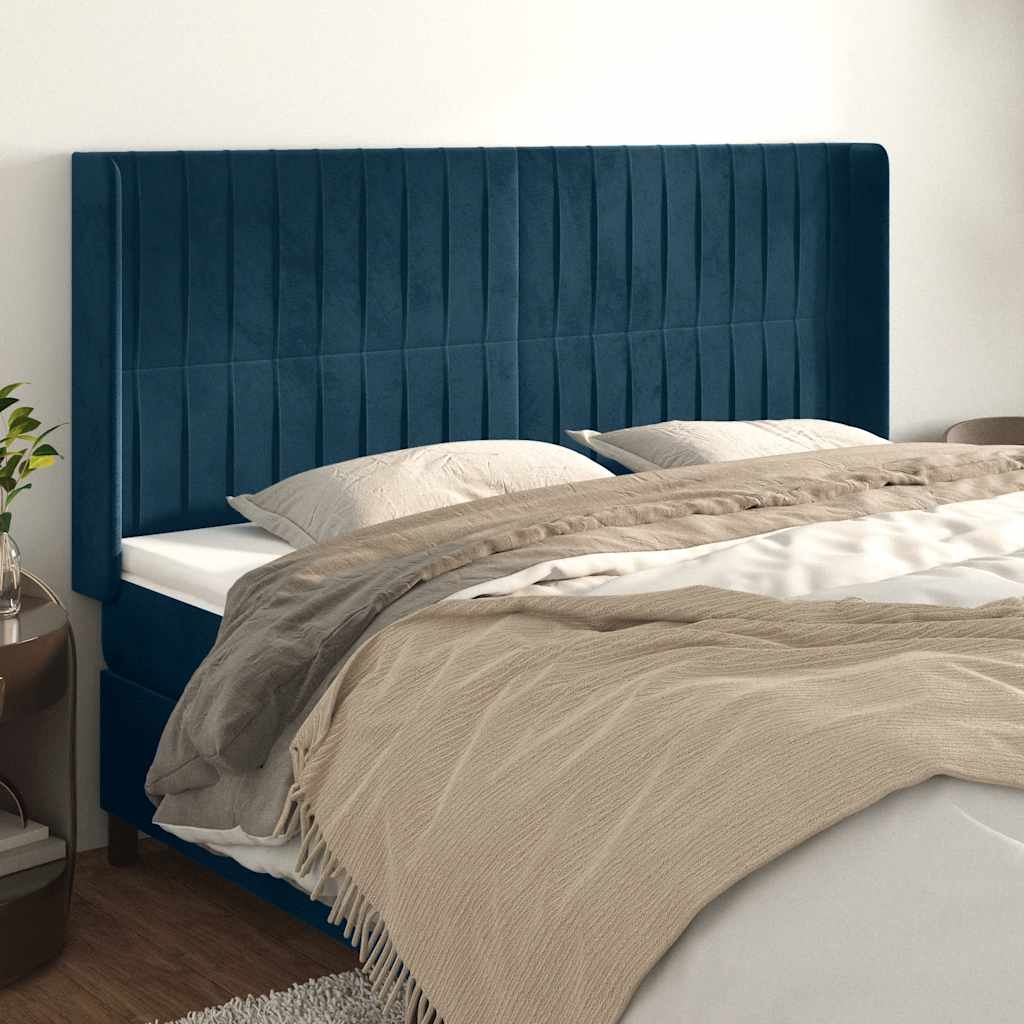Uzglavlje s ušima tamnoplavo 203x16x118/128 cm baršunasto