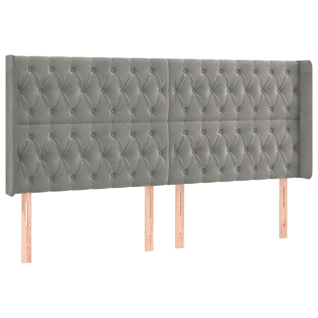 Uzglavlje s ušima svjetlosivo 203x16x118/128 cm baršunasto