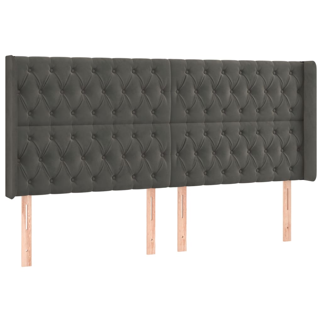 Uzglavlje s ušima tamnosivo 203x16x118/128 cm baršunasto