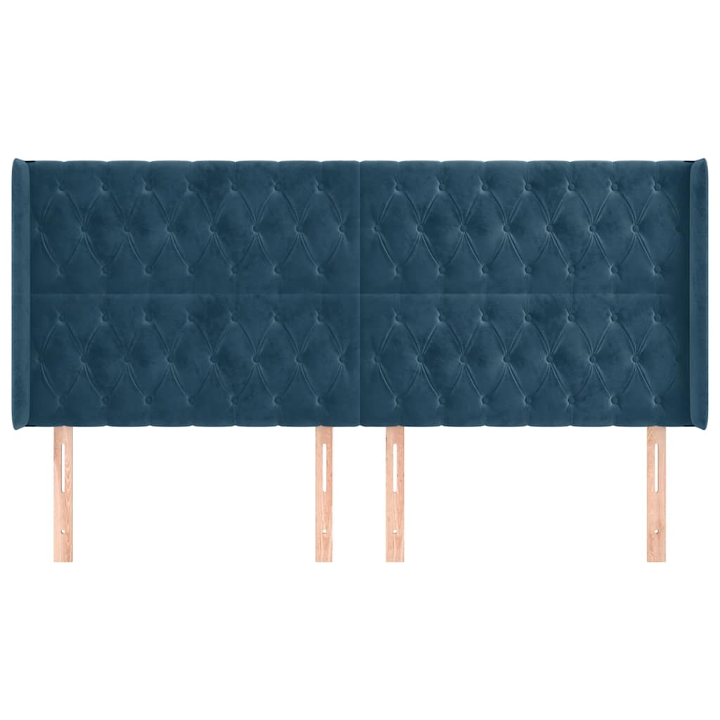Uzglavlje s ušima tamnoplavo 203x16x118/128 cm baršunasto
