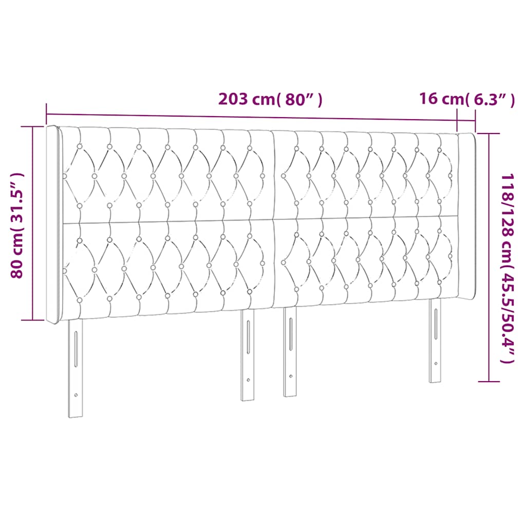 Uzglavlje s ušima tamnoplavo 203x16x118/128 cm baršunasto