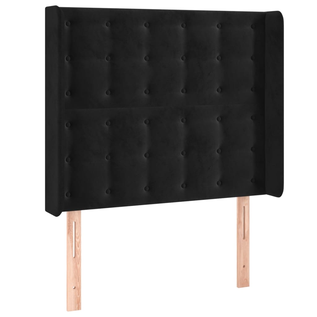 Uzglavlje s ušima crno 103x16x118/128 cm baršunasto