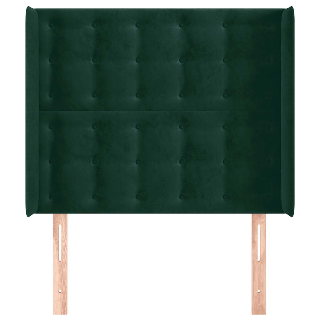 Uzglavlje s ušima tamnozeleno 103x16x118/128 cm baršunasto