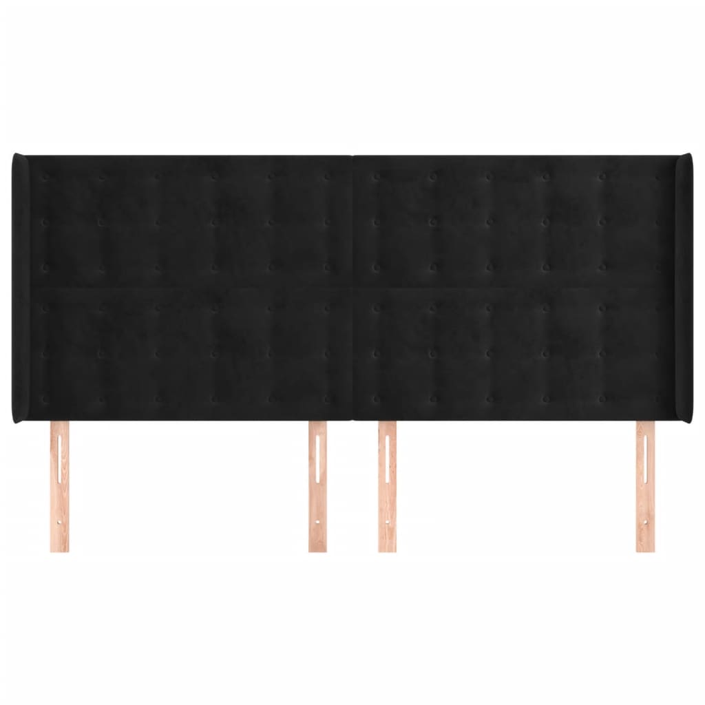 Uzglavlje s ušima crno 163x16x118/128 cm baršunasto