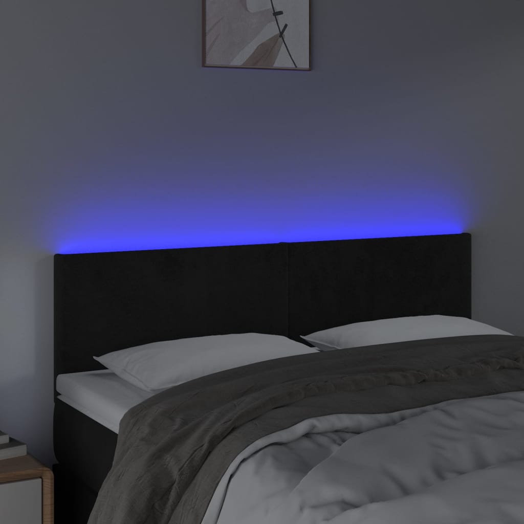 LED uzglavlje crno 144x5x78/88 cm baršunasto