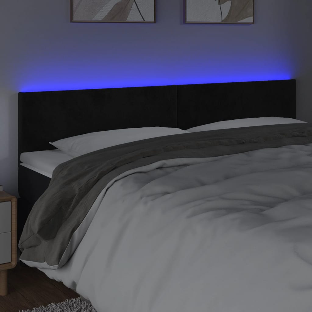 LED uzglavlje crno 180x5x78/88 cm baršunasto