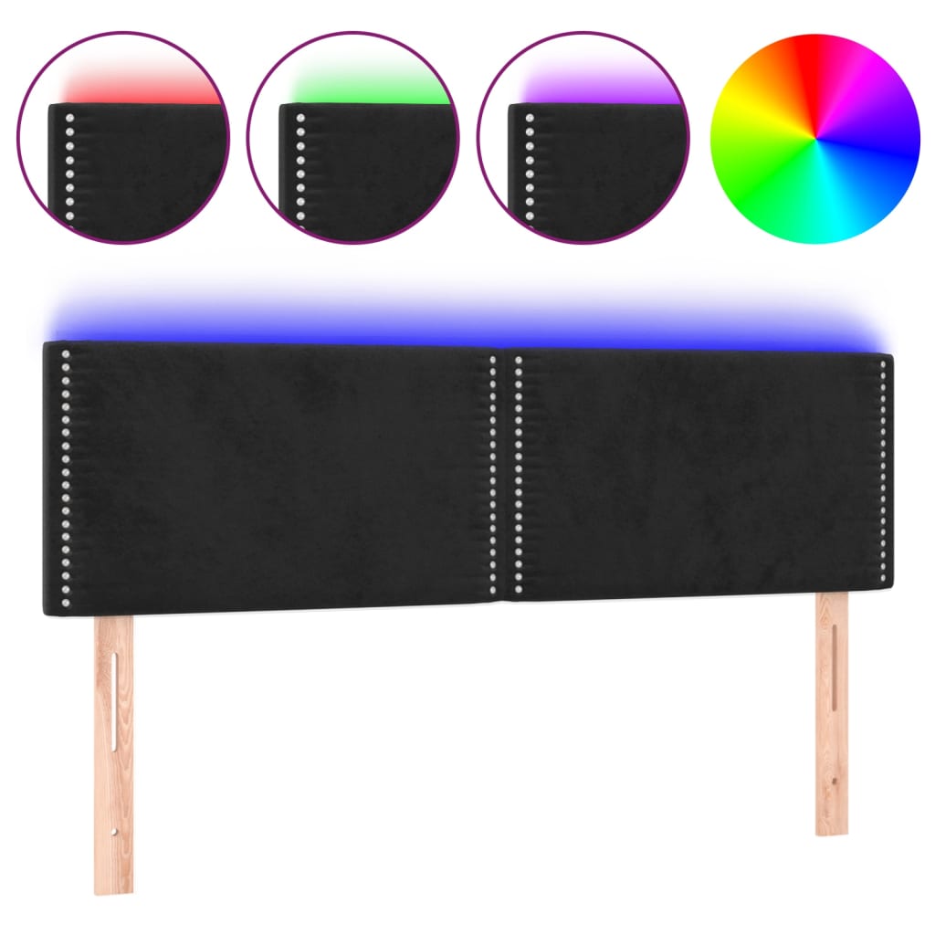 LED uzglavlje crno 144x5x78/88 cm baršunasto