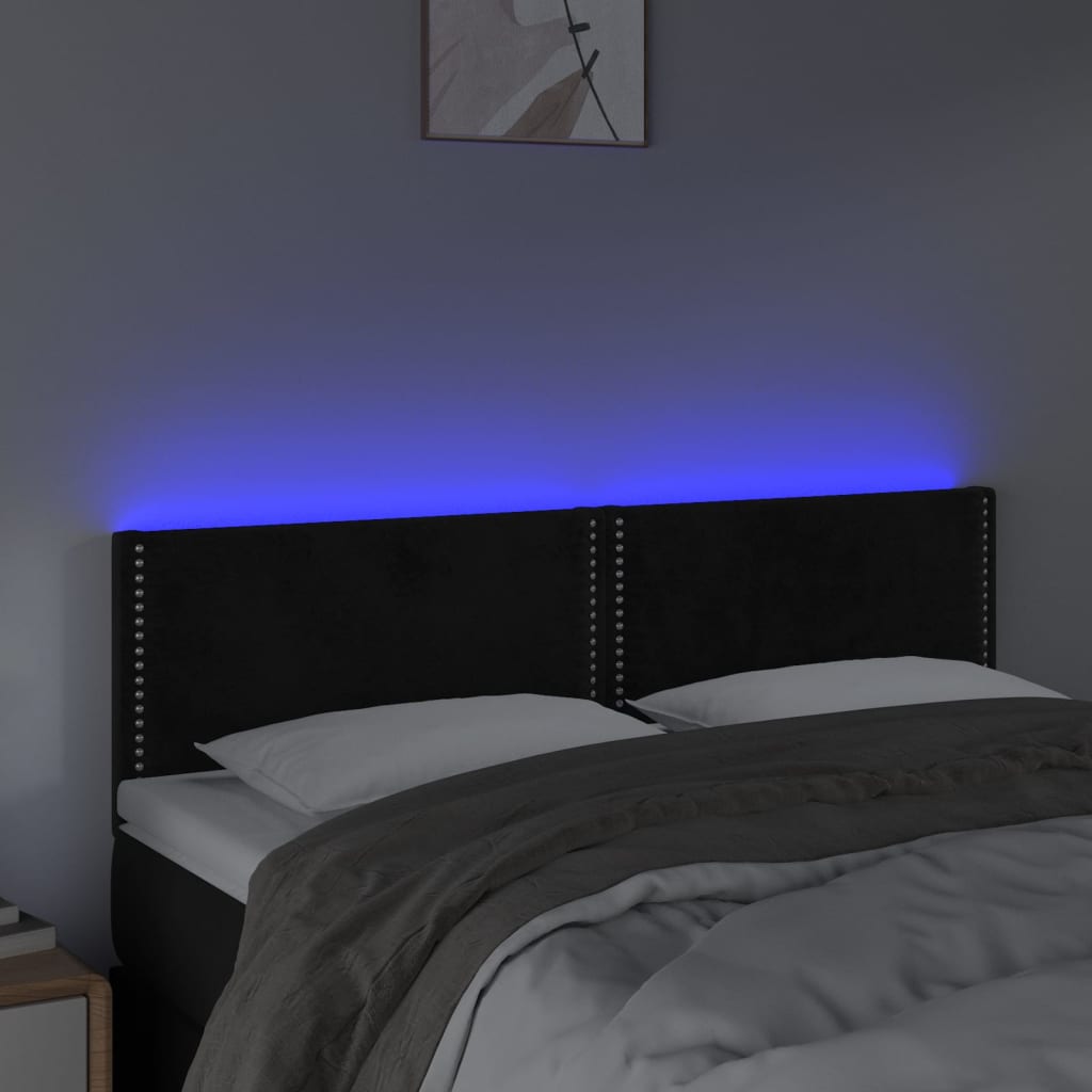 LED uzglavlje crno 144x5x78/88 cm baršunasto