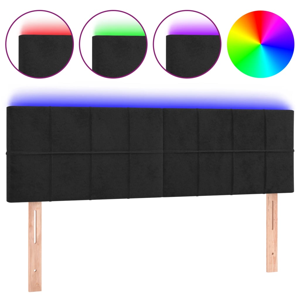 LED uzglavlje crno 144x5x78/88 cm baršunasto