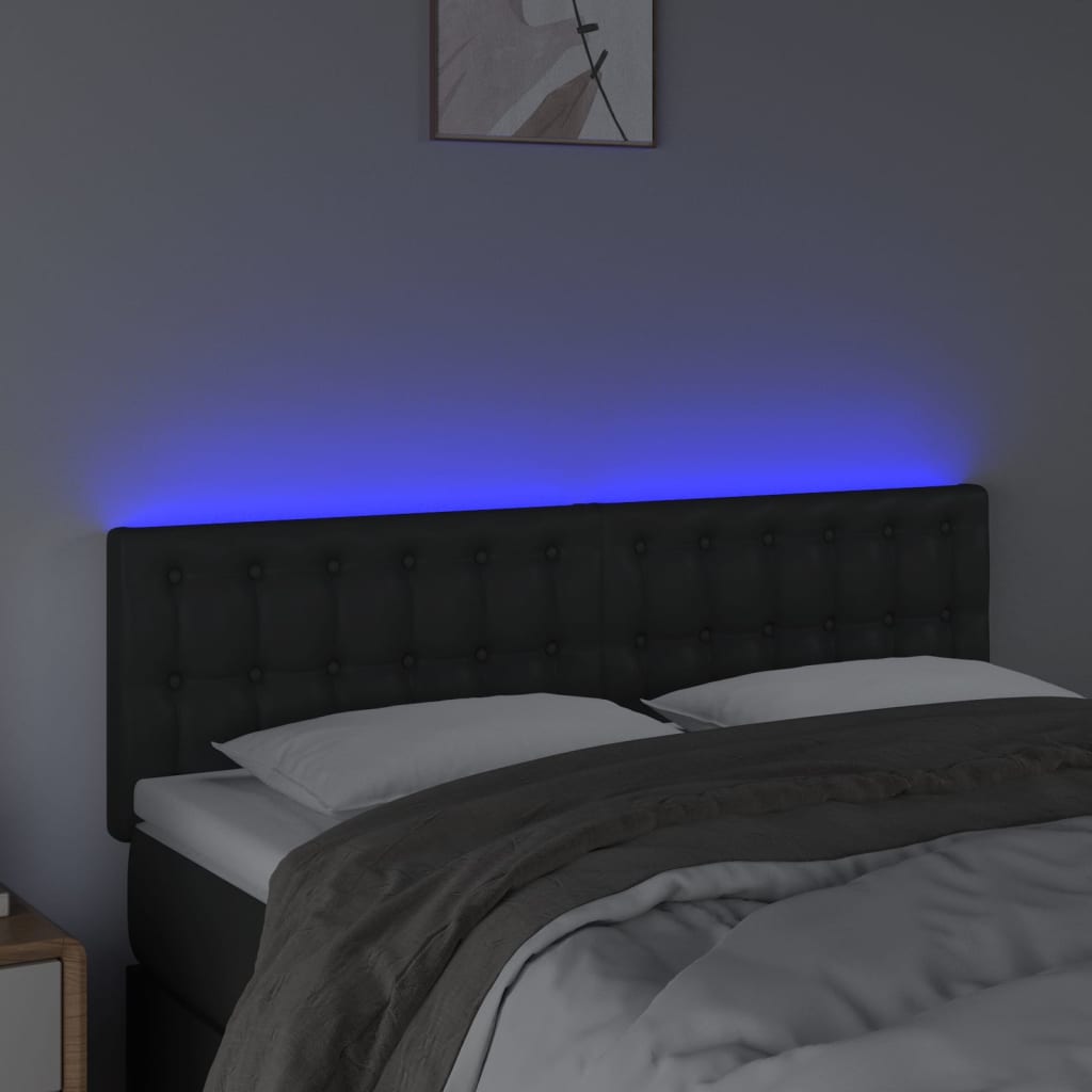 LED uzglavlje crno 144 x 5 x 78/88 cm od umjetne kože