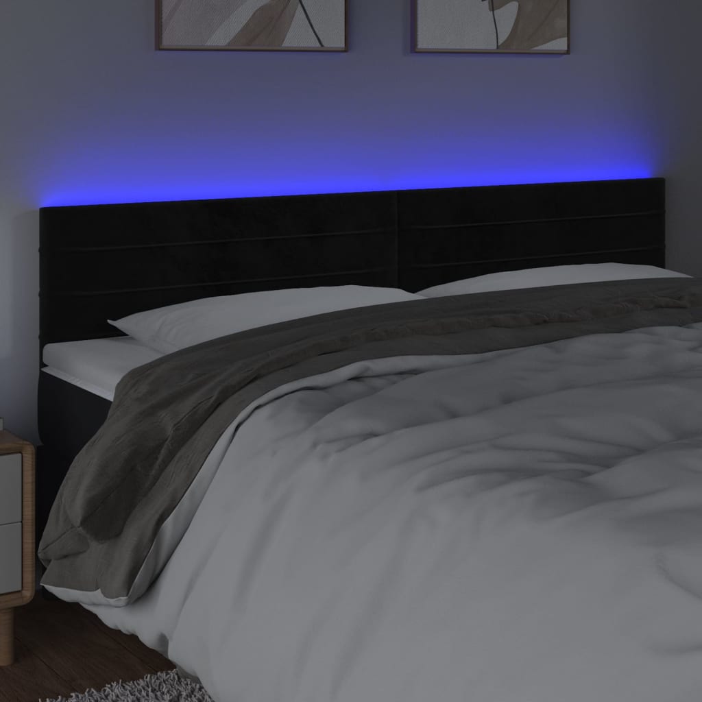 LED uzglavlje crno 180x5x78/88 cm baršunasto