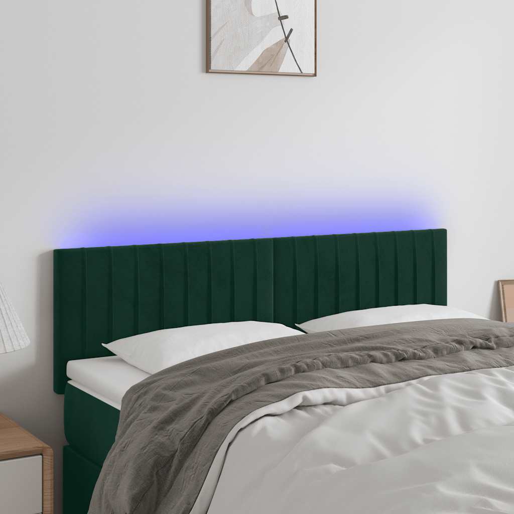 LED uzglavlje tamnozeleno 144x5x78/88 cm baršunasto