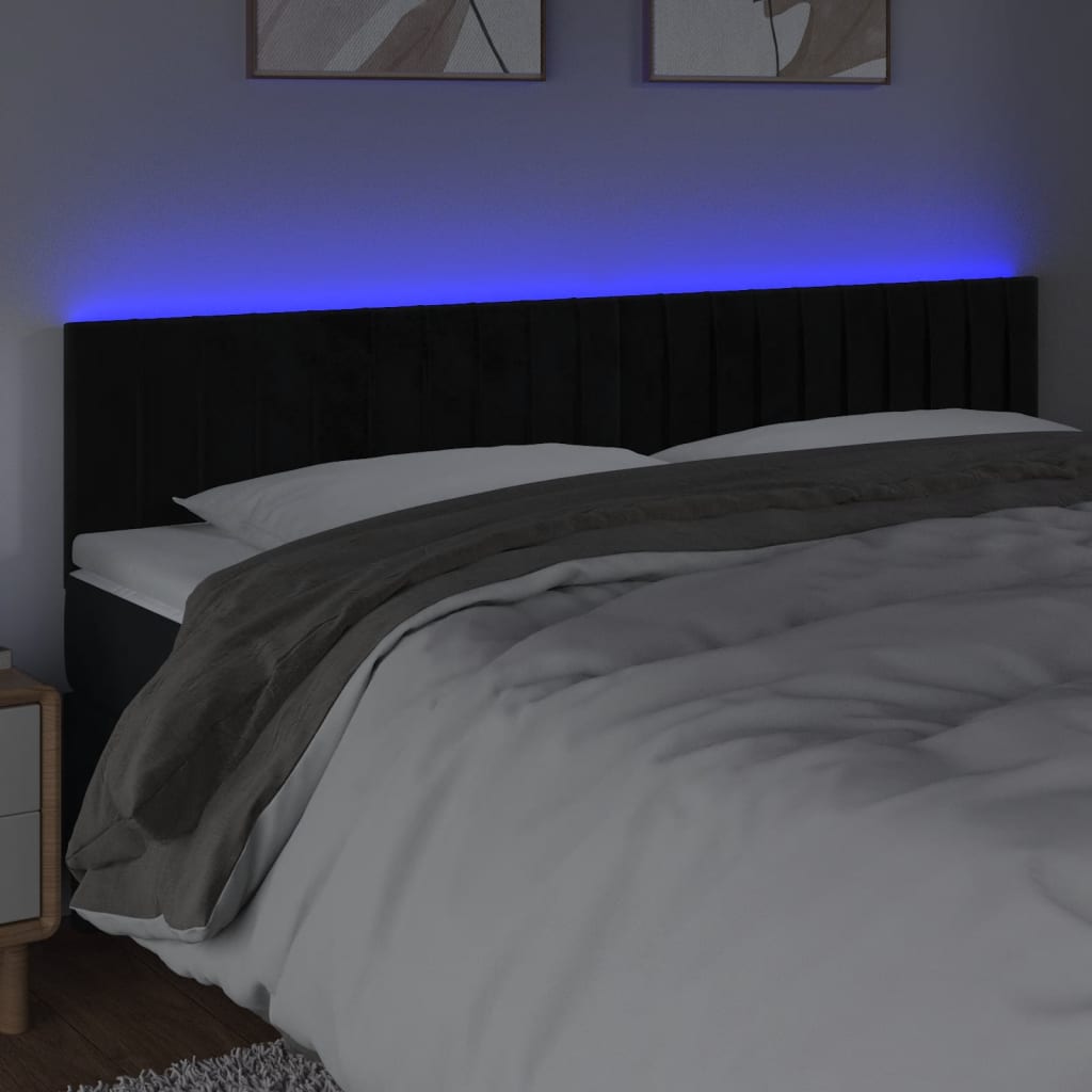 LED uzglavlje crno 180x5x78/88 cm baršunasto